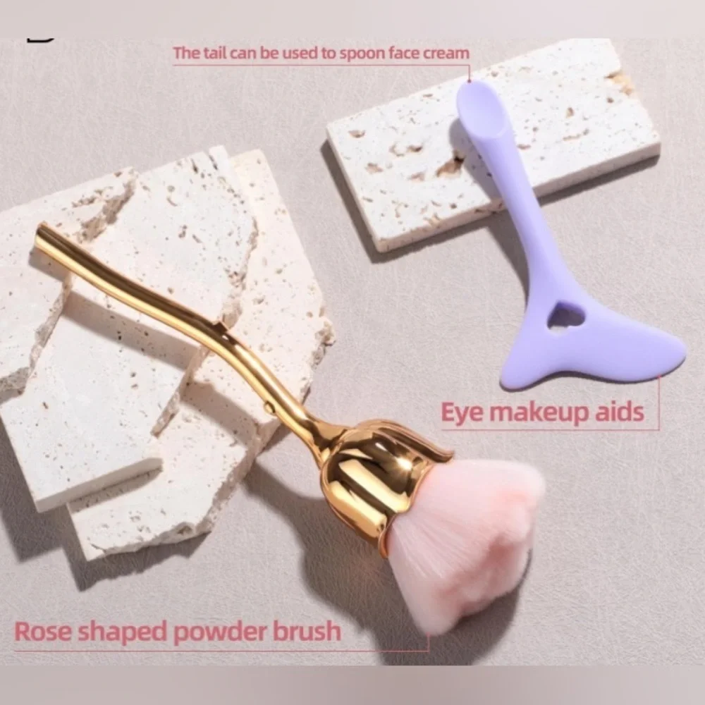 Beautiful Rose Shape Powder Foundation Brush with Eye Makeup Tool